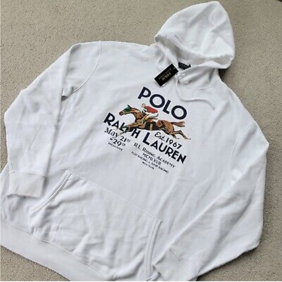 POLO RALPH LAUREN Men's White Riding Academy Graphic Fleece Hoodie